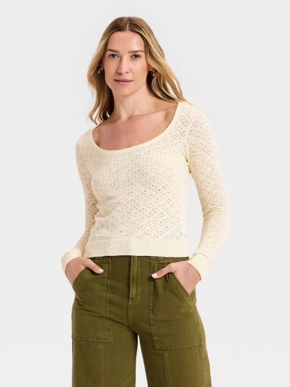 Target Cream Scoop Neck Open-Knit Sweater